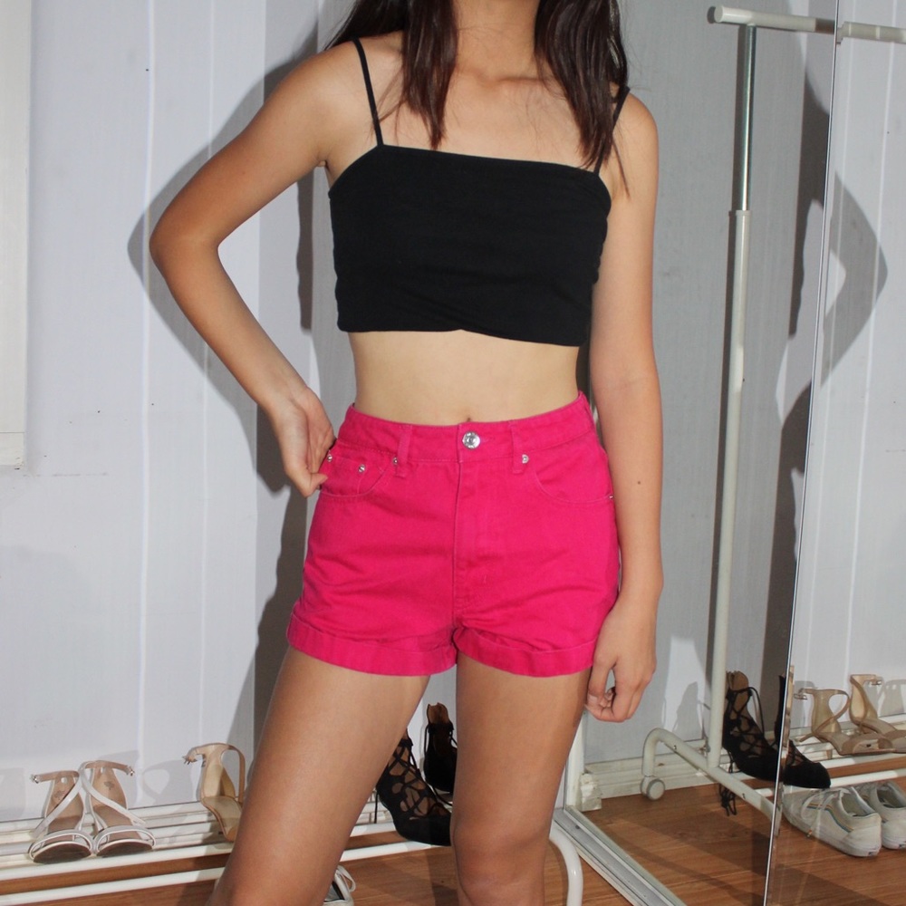 PINK HIGH-WAISTED DENIM SHORTS